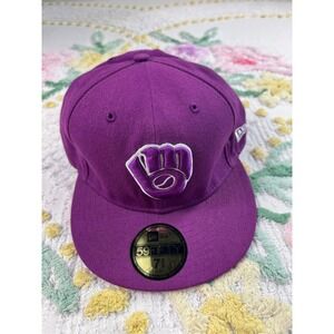 New Era 59FIFTY Milwaukee Brewers Purple Baseball Cap Size 7 3/8 Fitted